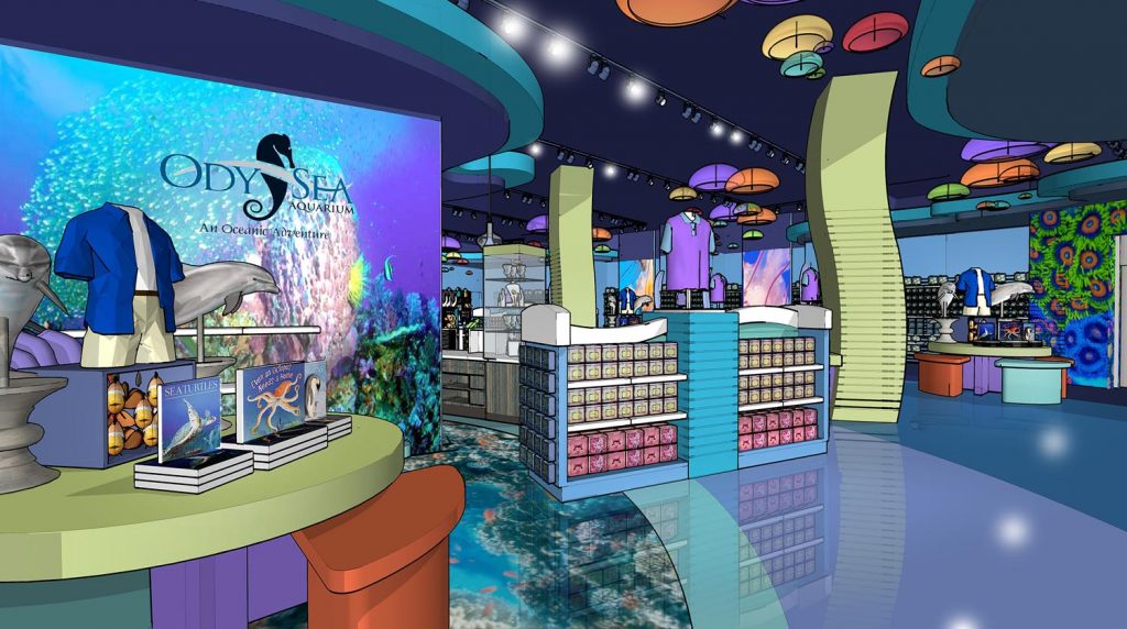 OdySea Aquarium retail store design illustrations