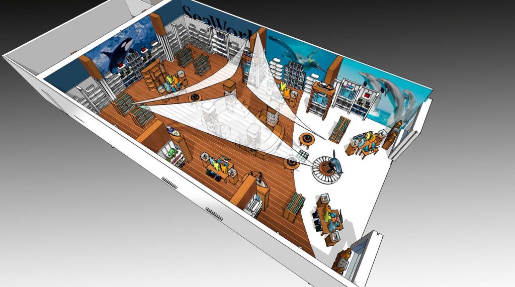 SeaWorld aquarium gift shop design floor plan visualization