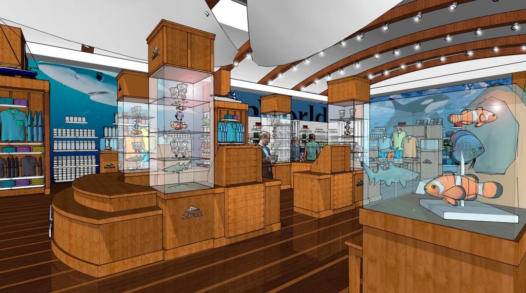 SeaWorld aquarium themed gift shop design concepts